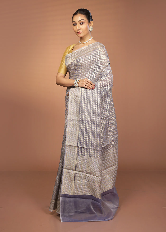 Blue Kora Silk Saree With Blouse Piece