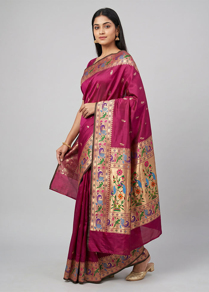 Maroon Handloom Katan Pure Silk Saree With Blouse Piece