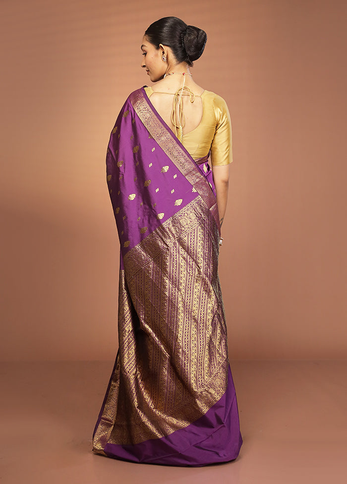 Purple Kanjivaram Silk Saree With Blouse Piece
