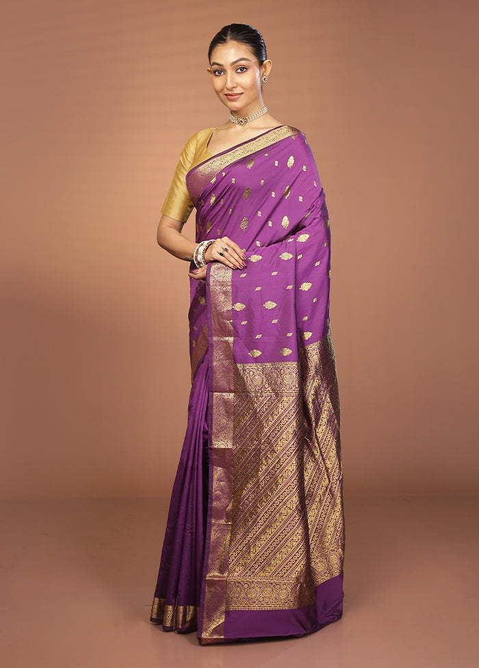Purple Kanjivaram Silk Saree With Blouse Piece