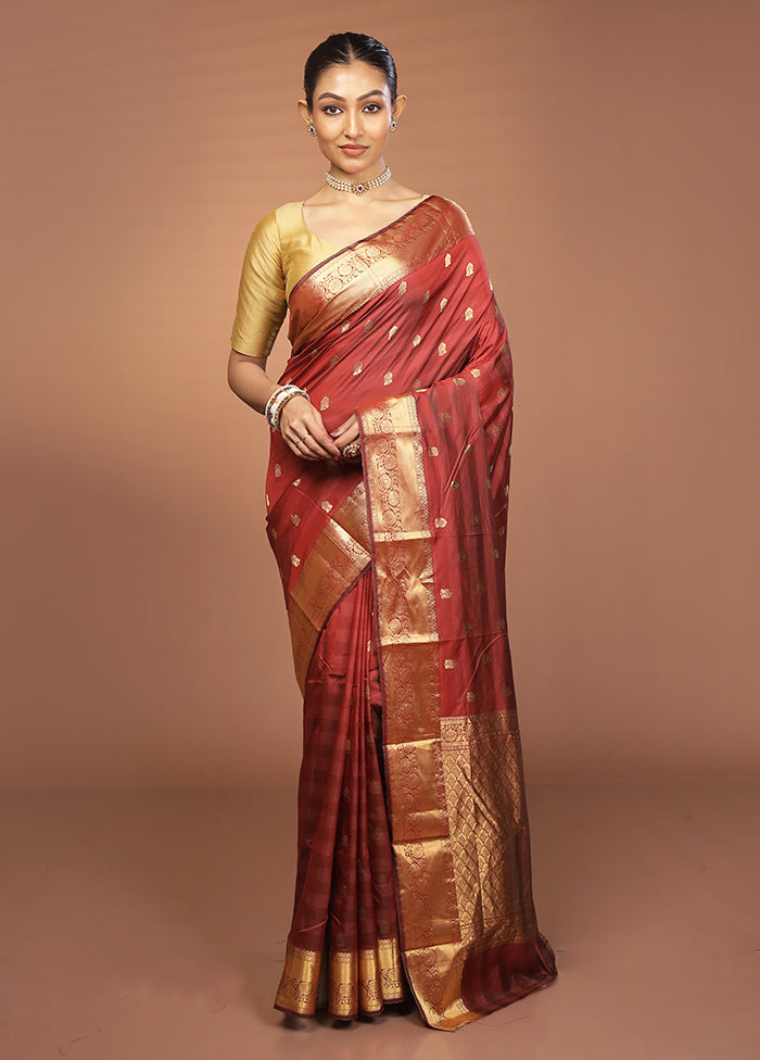 Maroon Kanjivaram Silk Saree With Blouse Piece
