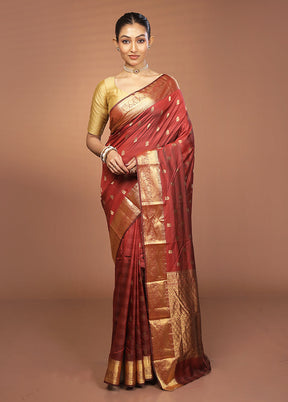 Maroon Kanjivaram Silk Saree With Blouse Piece