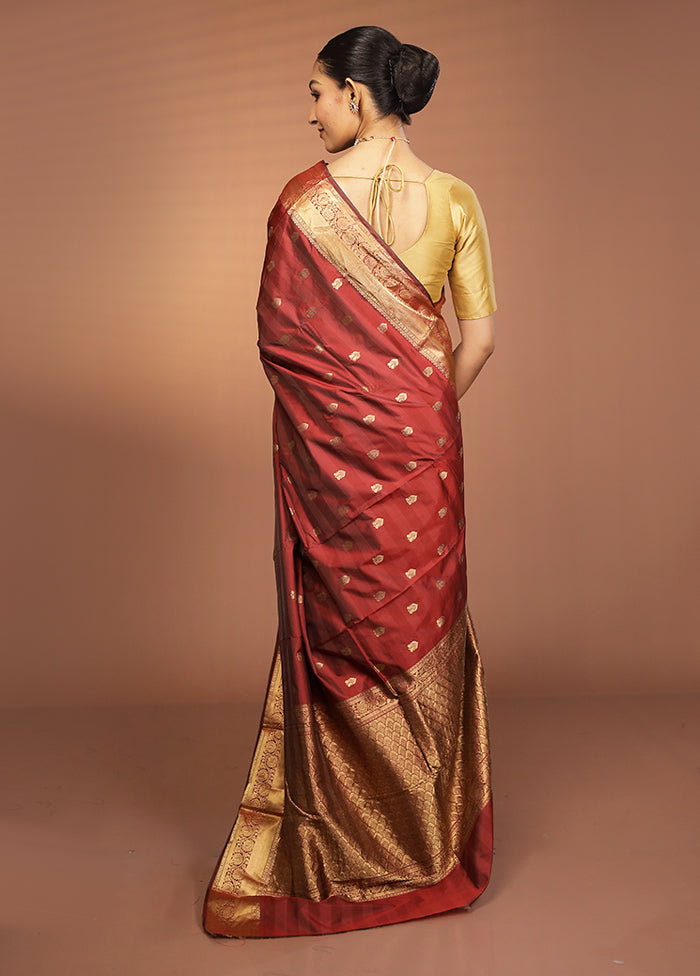 Maroon Kanjivaram Silk Saree With Blouse Piece