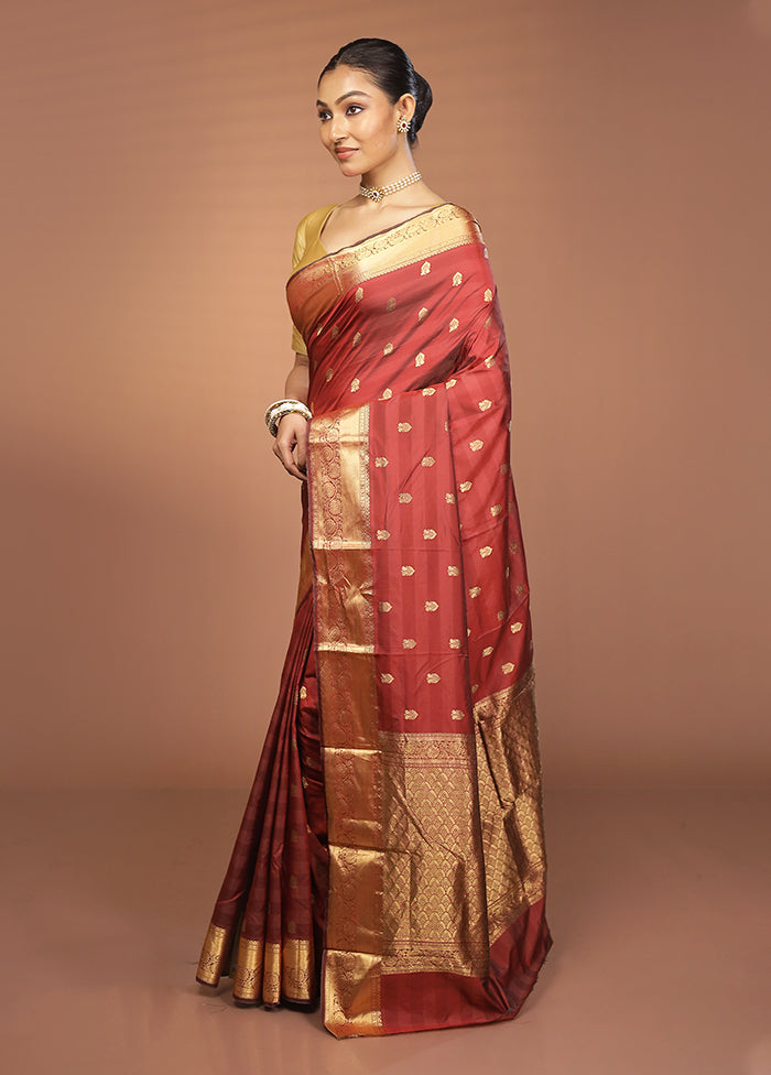 Maroon Kanjivaram Silk Saree With Blouse Piece