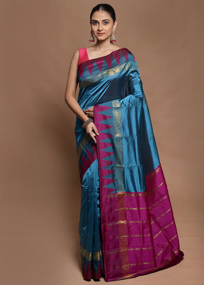 Blue Kanjivaram Silk Saree With Blouse Piece