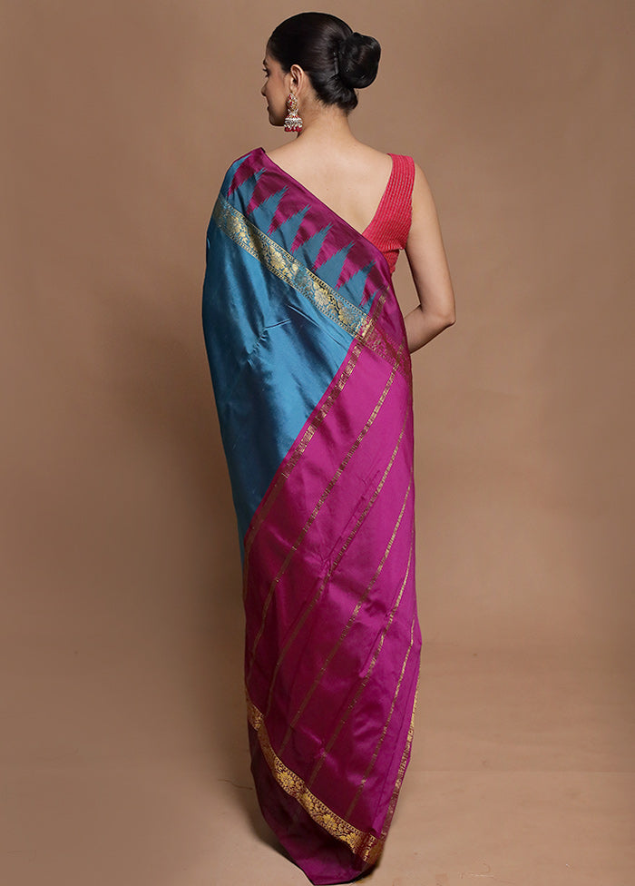 Blue Kanjivaram Silk Saree With Blouse Piece