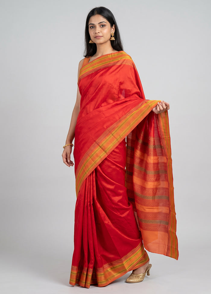 Red Kanjivaram Silk Saree With Blouse Piece