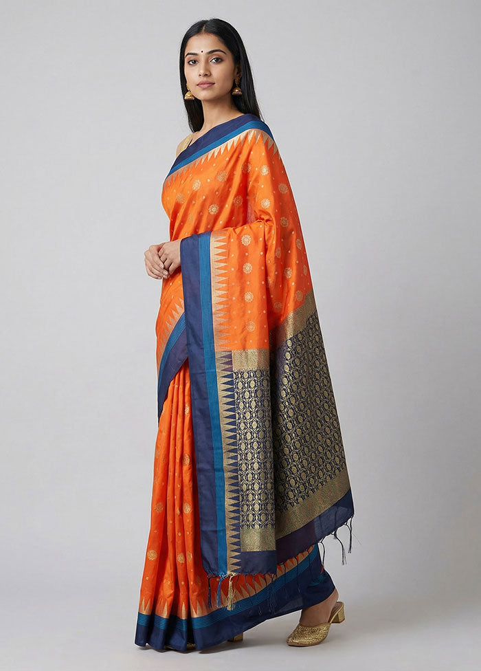 Orange Kanjivaram Silk Saree With Blouse Piece