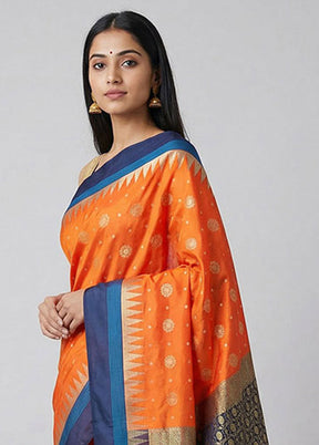 Orange Kanjivaram Silk Saree With Blouse Piece