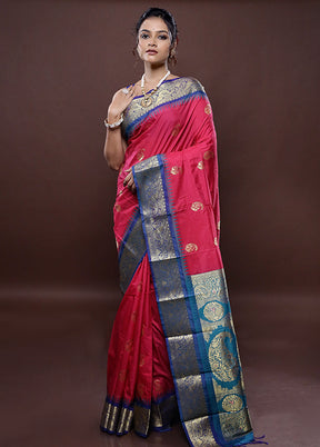 Pink Kanjivaram Silk Saree With Blouse Piece