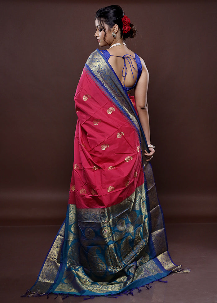 Pink Kanjivaram Silk Saree With Blouse Piece