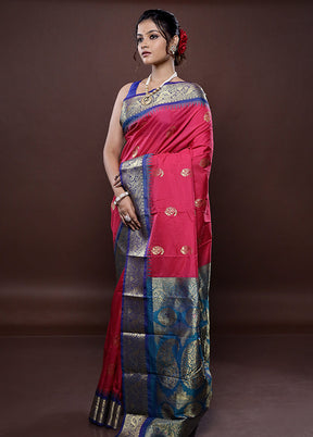 Pink Kanjivaram Silk Saree With Blouse Piece