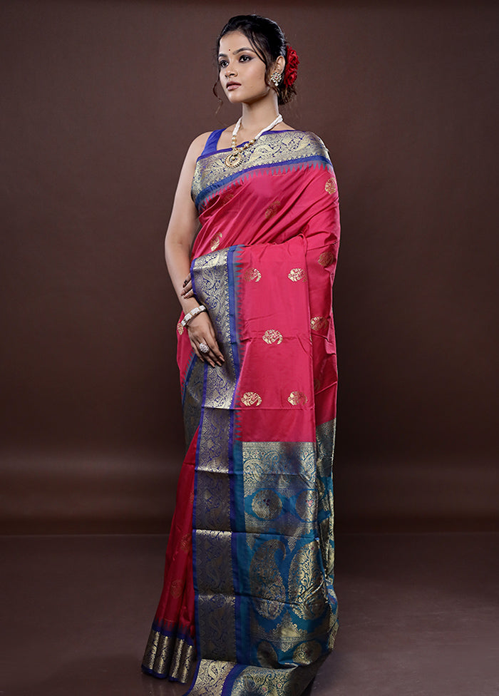 Pink Kanjivaram Silk Saree With Blouse Piece