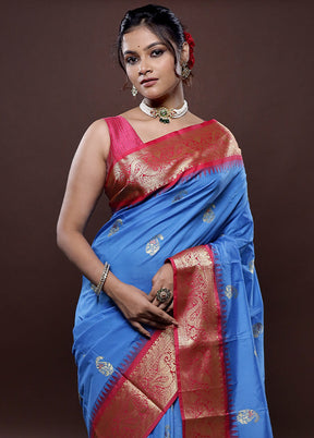 Blue Kanjivaram Silk Saree With Blouse Piece