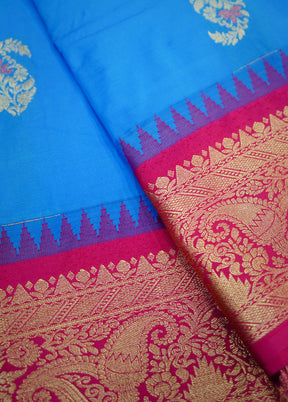 Blue Kanjivaram Silk Saree With Blouse Piece
