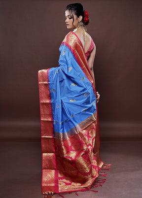 Blue Kanjivaram Silk Saree With Blouse Piece