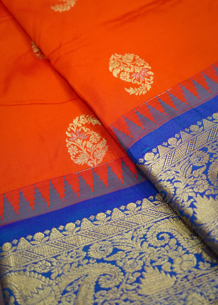 Orange Kanjivaram Silk Saree With Blouse Piece