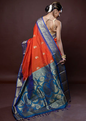 Orange Kanjivaram Silk Saree With Blouse Piece