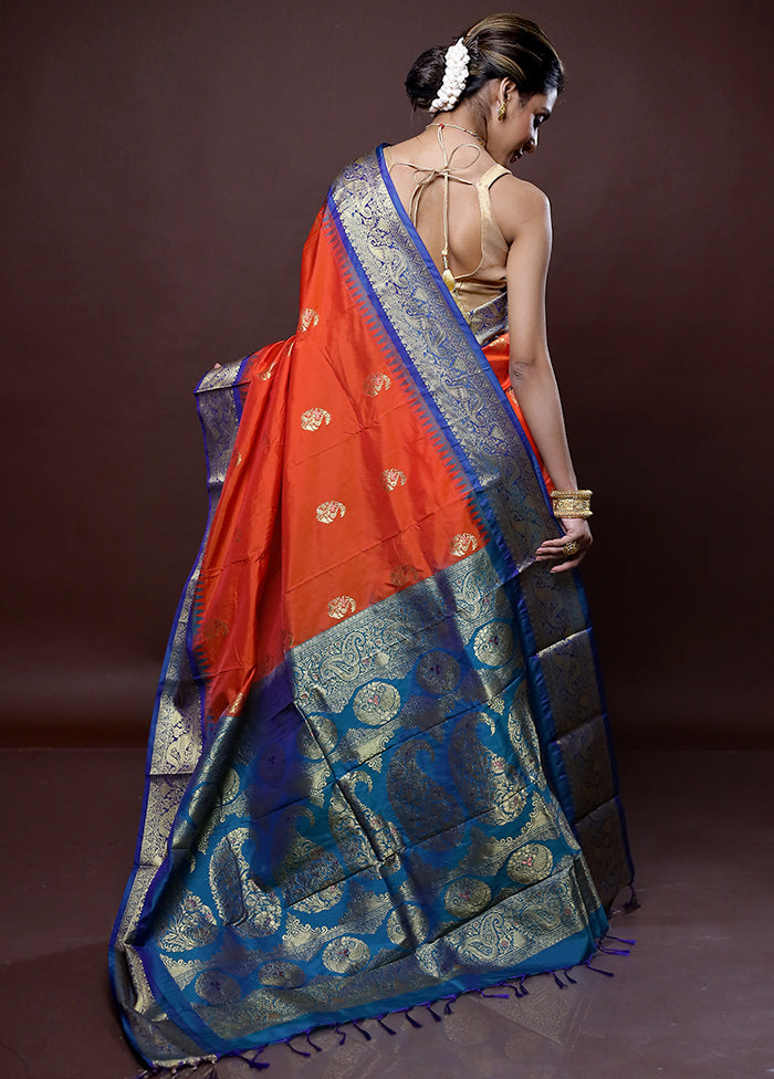 Orange Kanjivaram Silk Saree With Blouse Piece