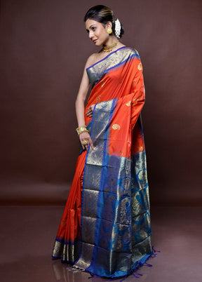 Orange Kanjivaram Silk Saree With Blouse Piece