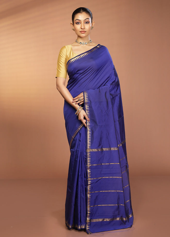 Blue Kanjivaram Silk Saree With Blouse Piece