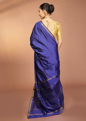 Blue Kanjivaram Silk Saree With Blouse Piece