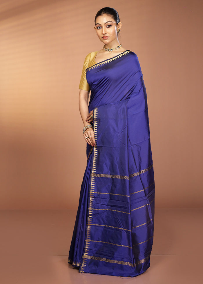Blue Kanjivaram Silk Saree With Blouse Piece