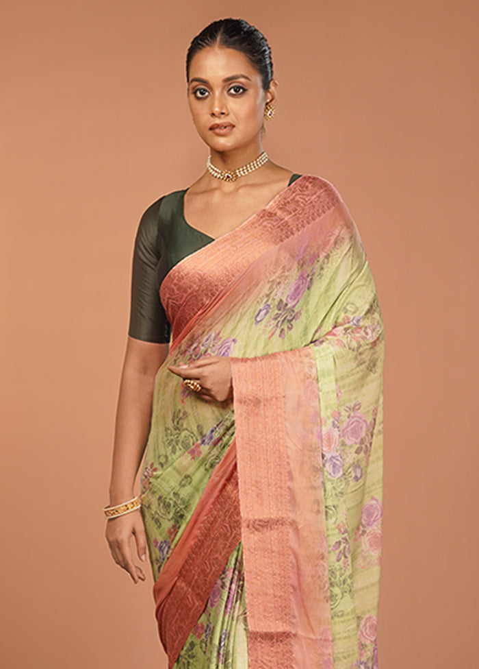 Green Chiffon Silk Saree With Blouse Piece