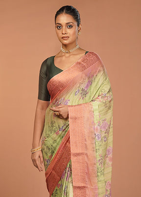 Green Chiffon Silk Saree With Blouse Piece