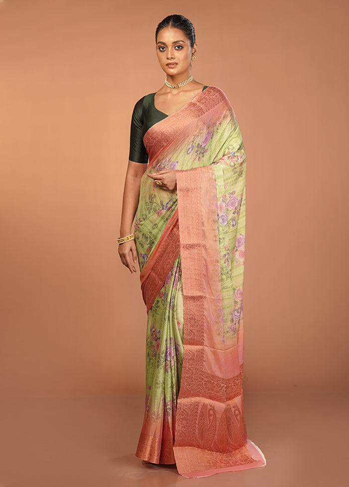 Green Chiffon Silk Saree With Blouse Piece