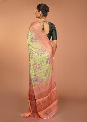 Green Chiffon Silk Saree With Blouse Piece