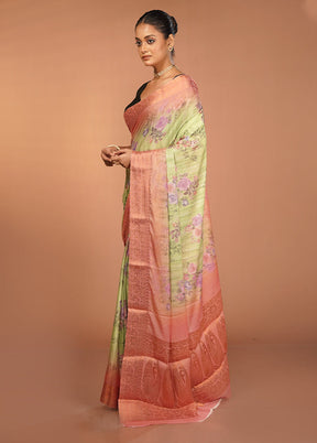 Green Chiffon Silk Saree With Blouse Piece