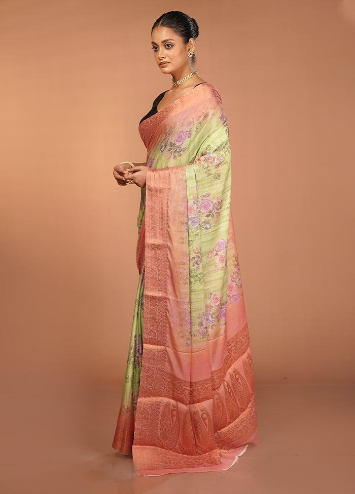Green Chiffon Silk Saree With Blouse Piece