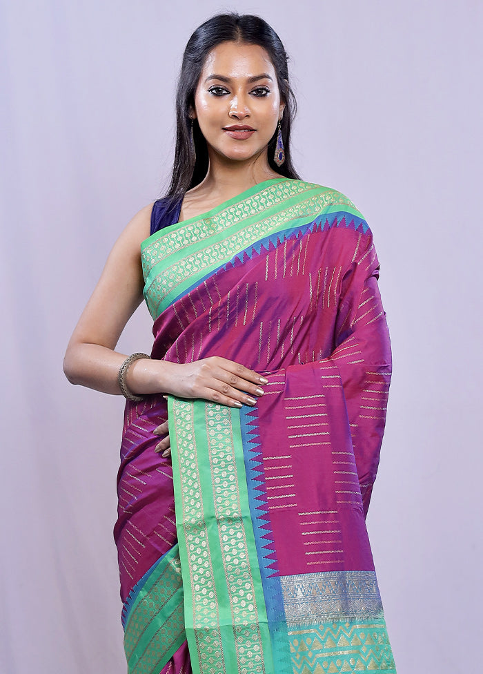 Purple Kanjivaram Silk Saree With Blouse Piece