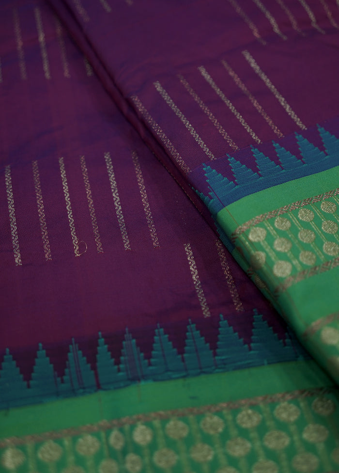 Purple Kanjivaram Silk Saree With Blouse Piece
