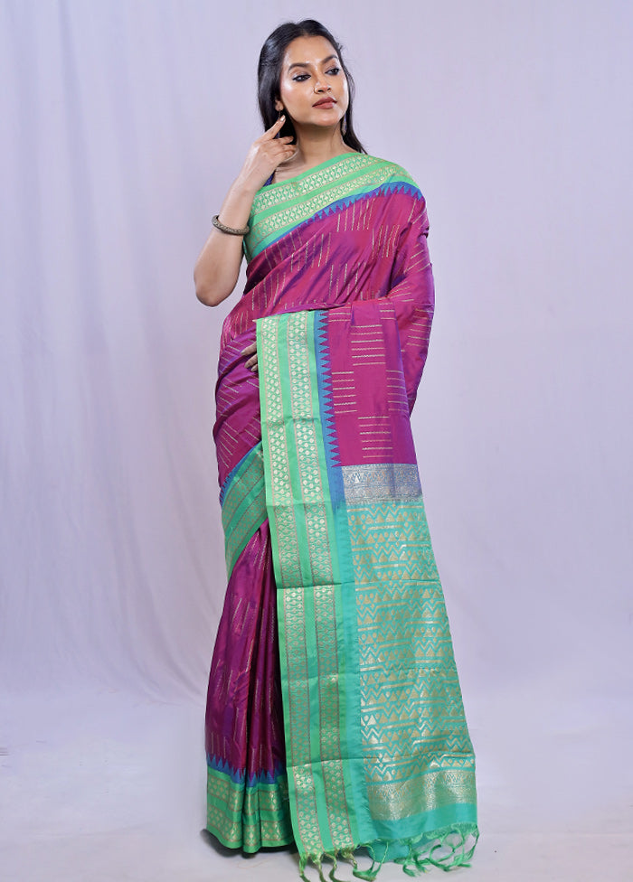 Purple Kanjivaram Silk Saree With Blouse Piece