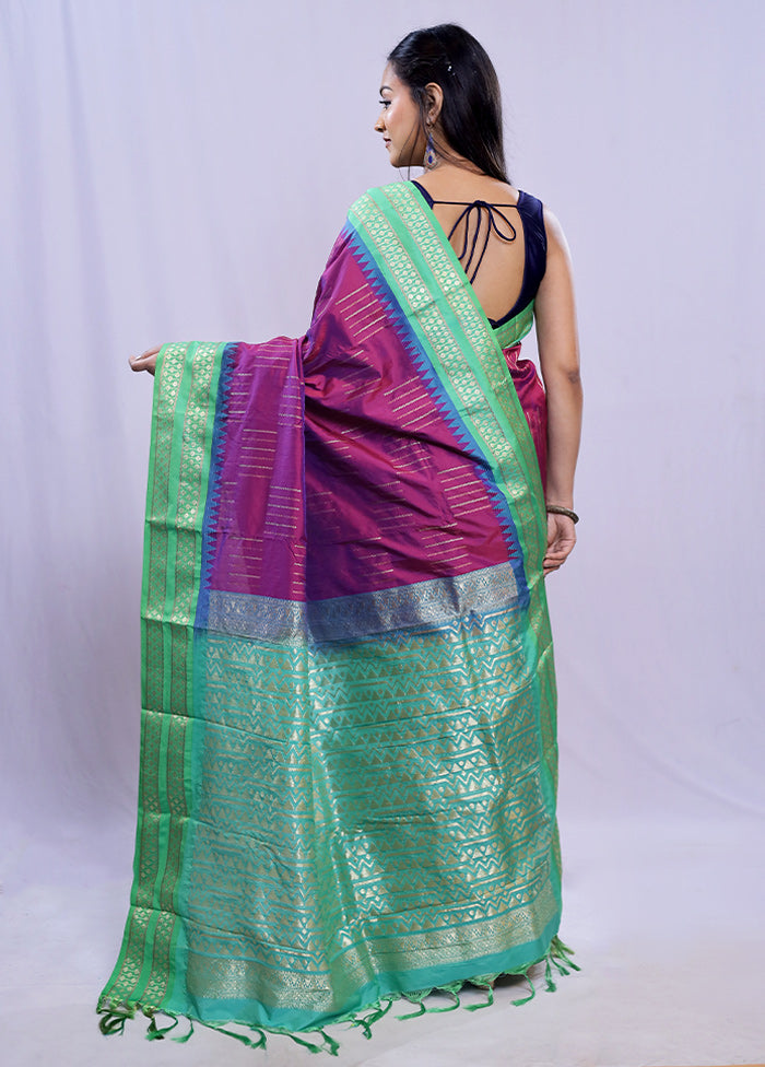 Purple Kanjivaram Silk Saree With Blouse Piece