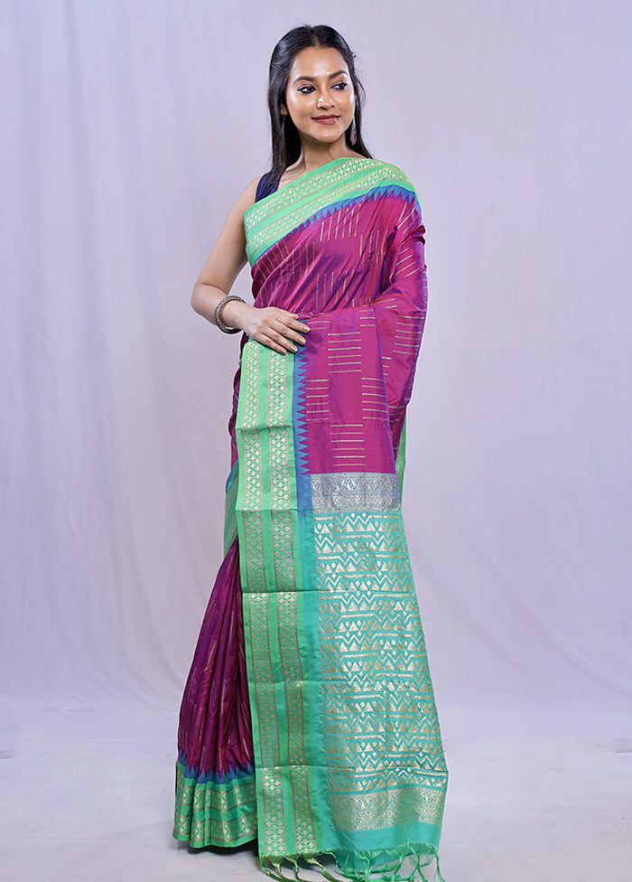 Purple Kanjivaram Silk Saree With Blouse Piece