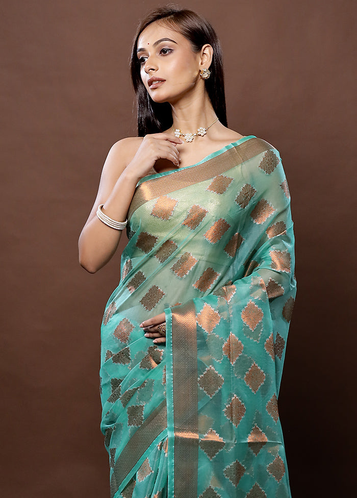 Green Organza Saree With Blouse Piece