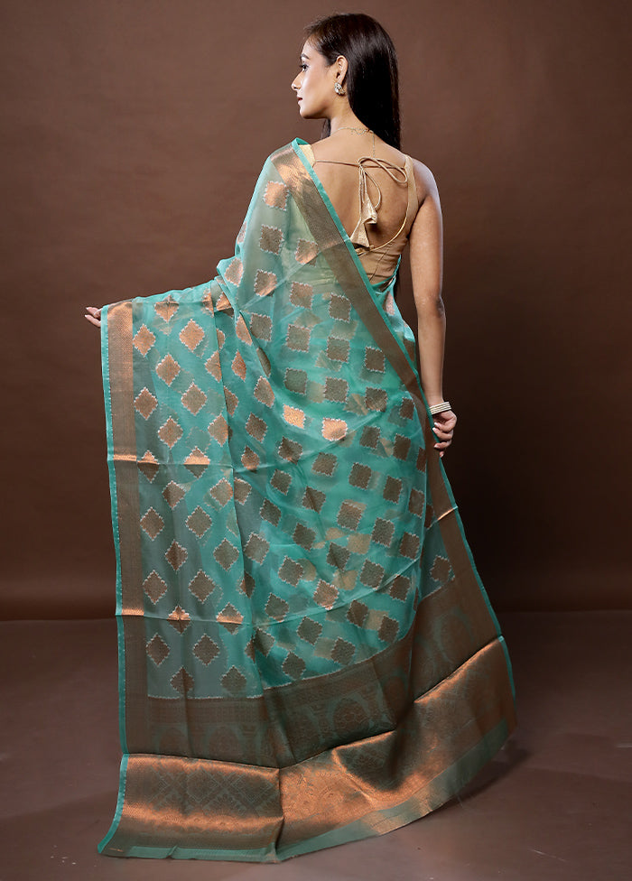 Green Organza Saree With Blouse Piece