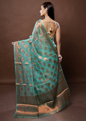 Green Organza Saree With Blouse Piece