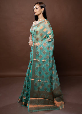 Green Organza Saree With Blouse Piece