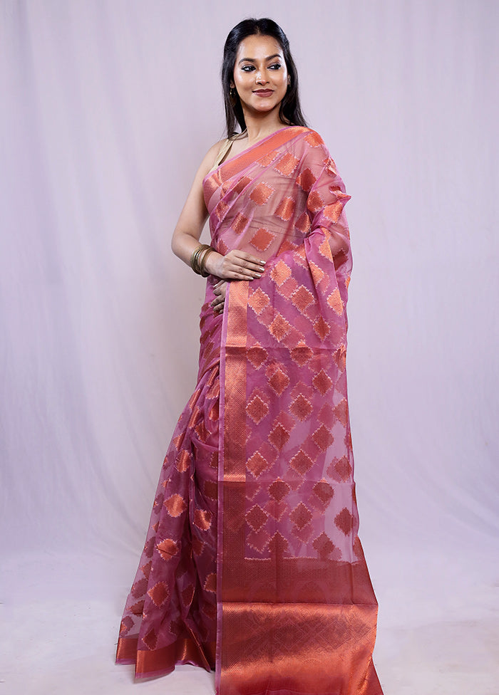 Purple Organza Saree With Blouse Piece