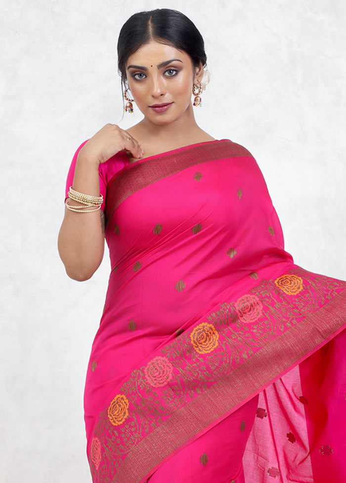 Pink Dupion Silk Saree With Blouse Piece