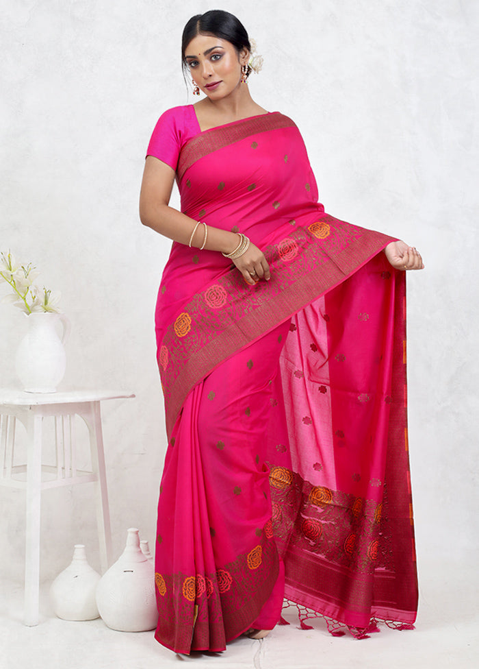 Pink Dupion Silk Saree With Blouse Piece