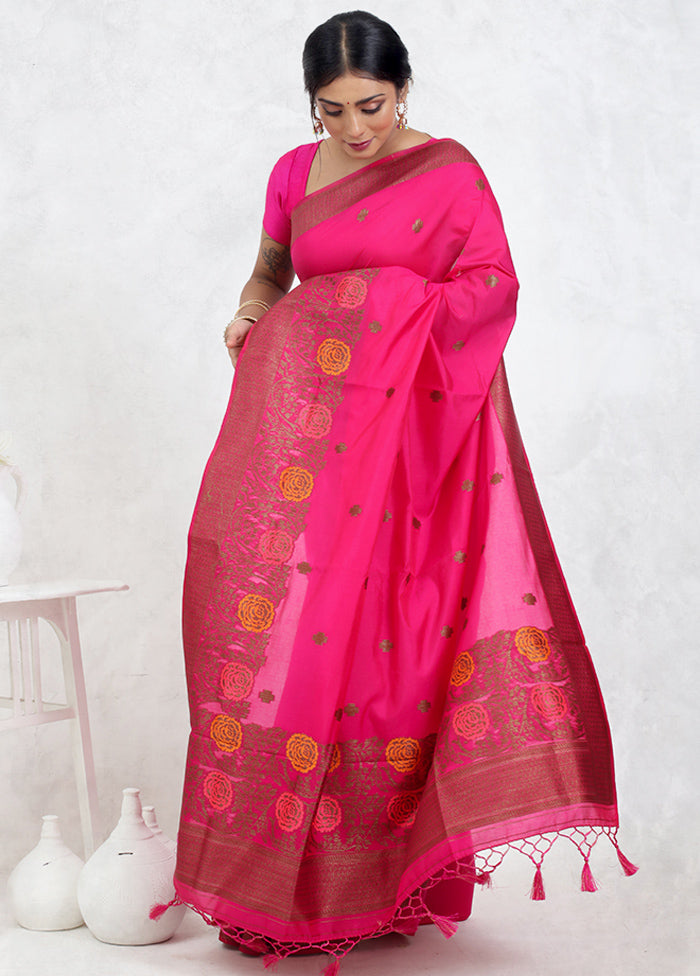 Pink Dupion Silk Saree With Blouse Piece