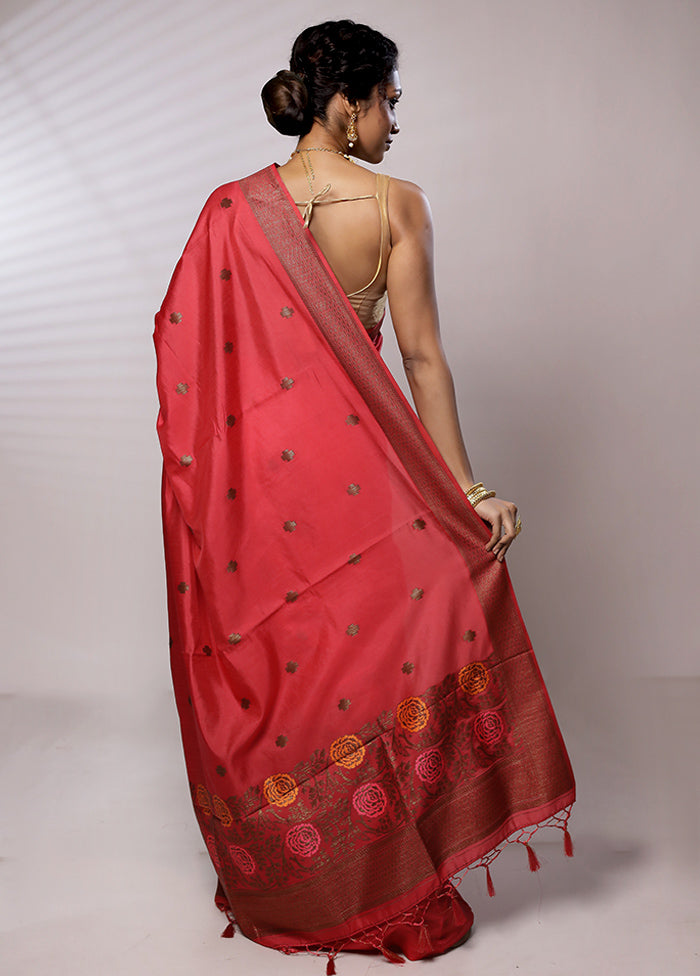 Pink Dupion Silk Saree With Blouse Piece