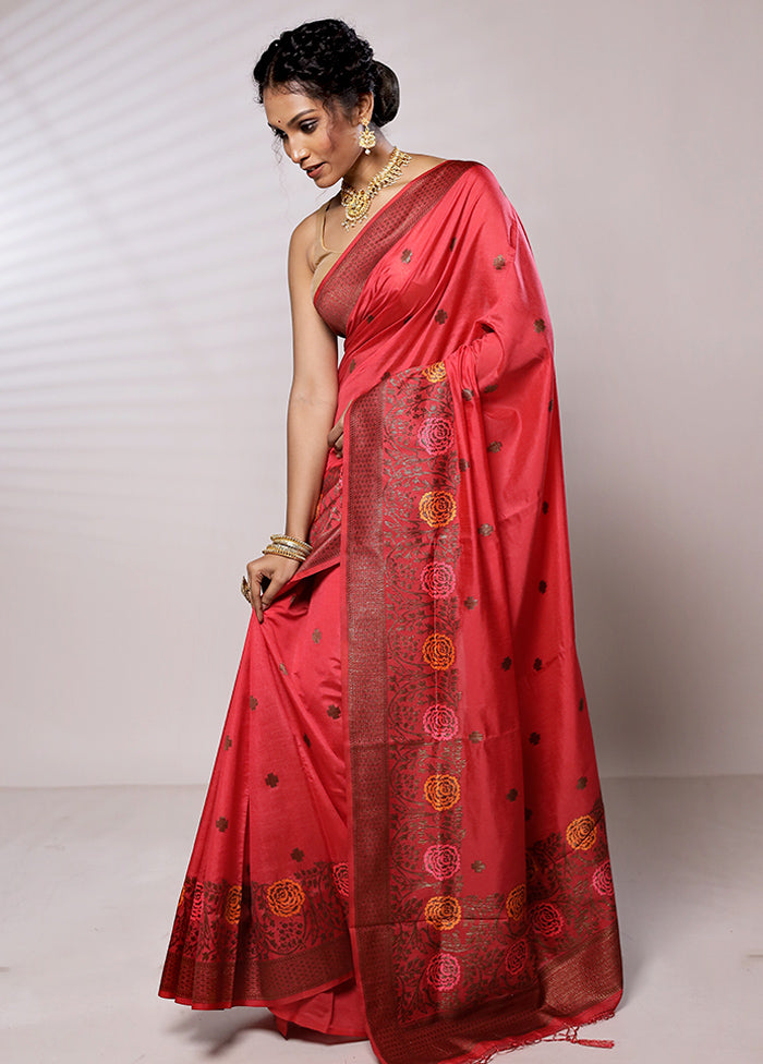 Pink Dupion Silk Saree With Blouse Piece