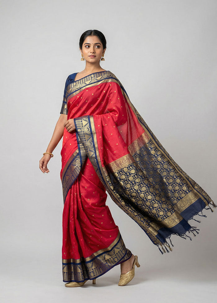 Pink Kanjivaram Silk Saree With Blouse Piece