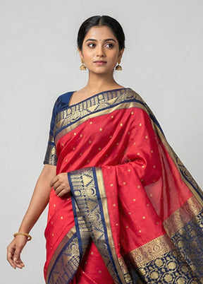 Pink Kanjivaram Silk Saree With Blouse Piece